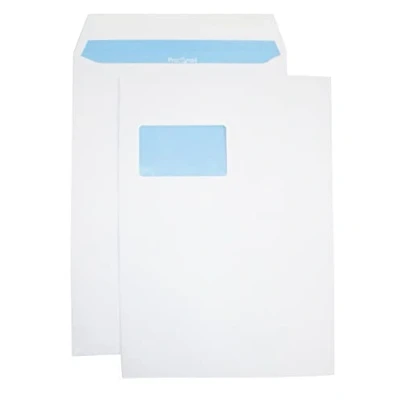 Imagen de Netuno 250 sobres de envío blanco C4 229 x 324 mm 90g grandes con ventana a la izquierda bolsas a4 blancos
