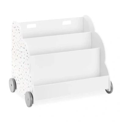 Imagen de Navaris Librería Infantil de Madera Biblioteca Montessori para niños con 3 Compartimentos Libros y Juguetes Estantería Ruedas Blanco Puntos