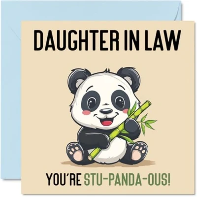 Imagen de Stu Panda ous tarjetas de cumpleaños para nuera, divertida tarjeta feliz nuera parte su suegro, regalos hija, felicitación broma 145 mm