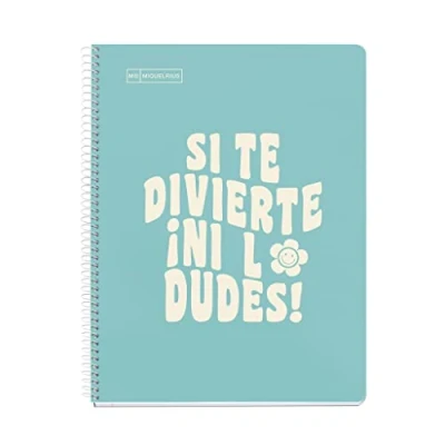Imagen de Miquelrius Cuaderno A4, Notebook mensajes, 1 Franja de color, 80 Hojas 90 g/m², Rayado cuadrícula 5 mm, 4 Taladros, Cubierta cartón duro, Color celeste
