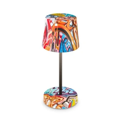 Imagen de BRILONER Lámpara led táctil regulable, IP44, USB C, luz blanca cálida, inalámbrica, lampara camping, recargable portatil, recargable, escritorio, 26x10cm, color graffiti
