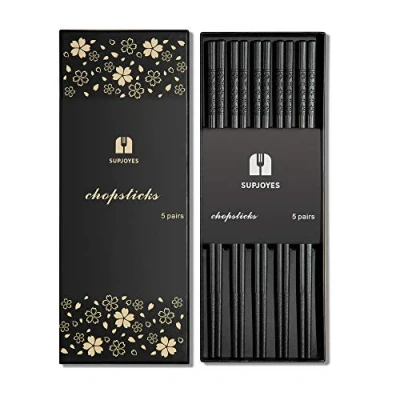 Imagen de SUPJOYES 5 pares de palillos fibra vidrio, japoneses reutilizables, aptos para lavavajillas, antideslizantes 24 cm