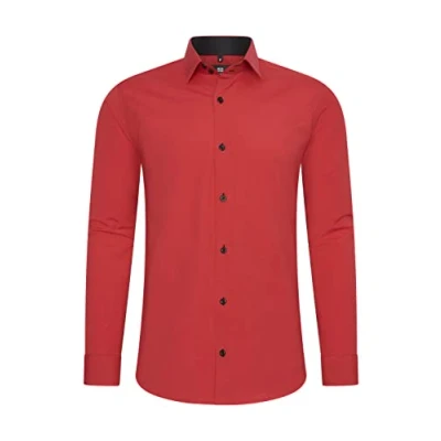 Imagen de Rusty Neal camisa de hombre corte ajustado manga larga elástica en contraste negocios ocio, rojo, XXL
