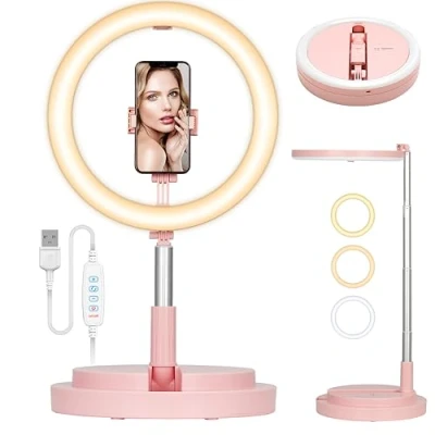 Imagen de TARION Anillo de luz con Soporte: LED Escritorio 11.8 Pulgadas Soporte para teléfono, iluminación Plegable Selfie, Foto, videoconferencia, Maquillaje,