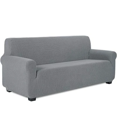 Imagen de TIANSHU Funda Elástica para sofá, Sofa 3 Plaza, Ajustables Fundas Elasticas, Proteger el de Sofá con Reposabrazos Antideslizante Antimanchas Lavable (Gris Claro)
