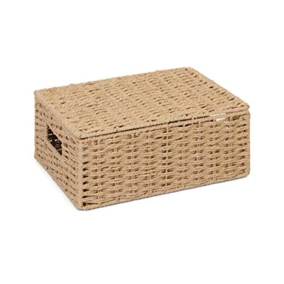 Imagen de ARPAN Cesta de almacenamiento con tapa (papel natural, tamaño mediano)