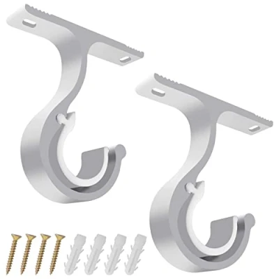 Imagen de Colexy 2 Piezas Soportes para Barra de Cortina Metal Aleación Aluminio, Doble Soporte Poste Resistente Casa Cuarto Baño (Blanco)