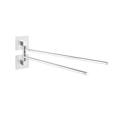 Imagen de WENKO Toallero de acero inoxidable Turbo Loc® 2 brazos Quadro Fijación sin taladrar Cromo