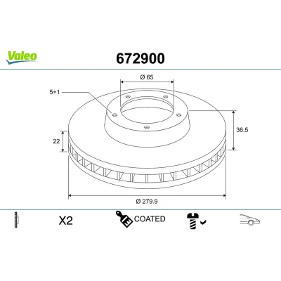 Imagen de VALEO Disco de freno VOLKSWAGEN: Golf 4, 4 Variant, Bora Sedán, SEAT: Leon I Hatchback, Toledo 2 Limousine, AUDI: A3 Hatchback 672900 1J0615301E