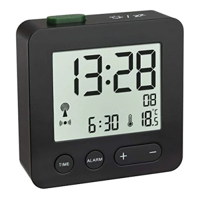 Imagen de TFA Dostmann Reloj Despertador con Alarma y indicación de Temperatura, Negro, 62x22x68mm (60.2545.01)