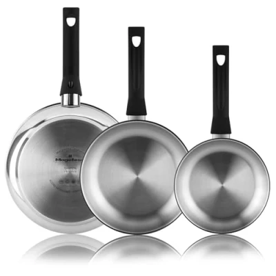 Imagen de MAGEFESA Essencial Inox Set de Sartenes Plateadas 18 + 24 26cm, Acero Inoxidable, Sin Recubrimiento ni Antiadherente, Ecológicas, Inducción