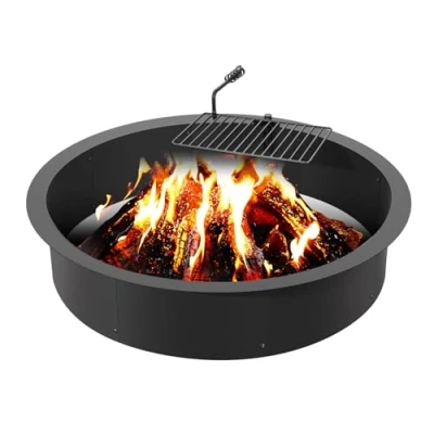 Imagen de VEVOR Aro para Hoguera con Parrilla Barbacoa Diámetro Exterior 1016 mm, Interior 914,4 Altura 215,9 Revestimiento de Acero al Carbono, Anillo Fogata sobre o en el Suelo