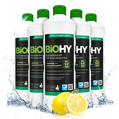 Imagen de BiOHY Limpiador pisos para robots limpiadores (6 botellas de 1 litro) Concentrado todos robot aspirador con función húmeda sostenible y ecológico (Bodenreiniger für Wischroboter)