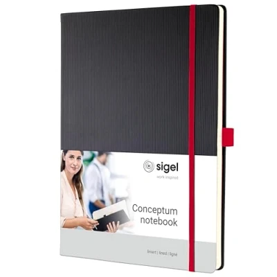 Imagen de SIGEL CO661 Cuaderno premium a líneas, A4, tapa dura, negro, rojo Conceptum
