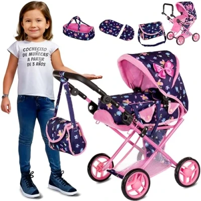 Imagen de Kinderplay Carrito Bebe Juguetes, Cochecito para Muñecas de Muñecas, Gondola, Permite Ajustar El Mango En Un Rango 36.5 cm a 64 cm, KP0200I