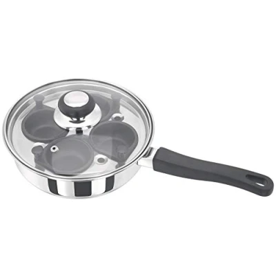 Imagen de Judge Essentials HP86 Sartén para freír de acero inoxidable con escalfador cuatro huevos Tapa cristal válvula escape y mango que no se calienta Garantía 10 años 20 cm