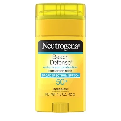 Imagen de Neutrogena Beach Defense protector solar Stick con amplio espectro SPF 50+, ligero resistente al agua fórmula libre de aceite y PABA, 1.5 onzas
