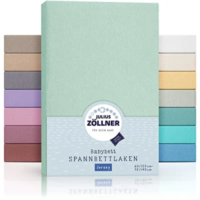 Imagen de Julius Zöllner Sábana Bajera Ajustable para Cuna y Cuna, 100% algodón, Certificado Öko Tex Standard 100, tamaño: 60 x 120 cm/70 140 cm, 1 Unidad, Color Salvia