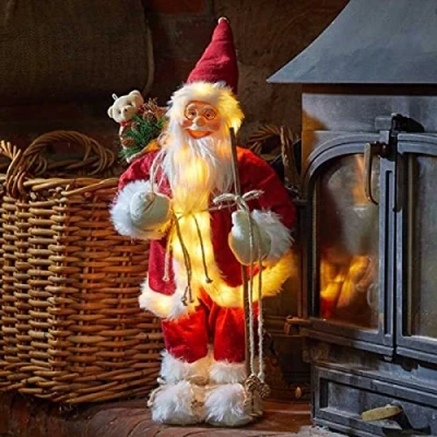 Imagen de Marco Paul decoración navideña de Papá Noel rojo 60 cm, funciona con pilas, figura pie, luces LED, adorno festivo, Navidad para interiores
