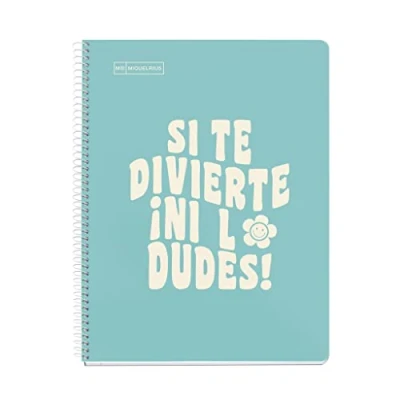 Imagen de Miquelrius Cuaderno A4, Notebook mensajes, 1 Franja de color, 80 Hojas 90 g/m², Rayado puntos dots, 4 Taladros, Cubierta cartón duro, Color celeste