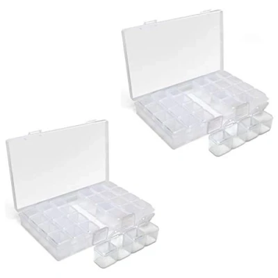 Imagen de iGadgitz Home U7113 Caja Almacenamiento Diamond Painting (28 macetas) Compartimentos Bordado Transparente 2 Cajas
