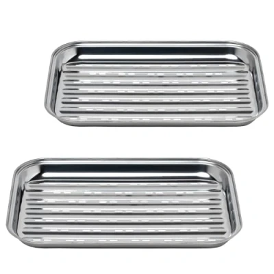 Imagen de GOURMEO Set di 2 Cestino per Verdure Barbecue Cestini in acciaio inossidabile Barbeque all&#039;aperto Vassoio Bbq Verdure, Carne, Pesce