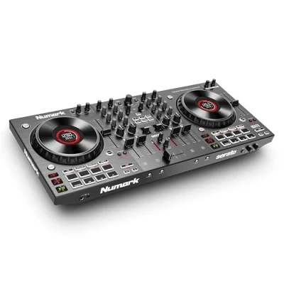 Imagen de Numark NS4FX Controladora DJ de 4 canales, jog wheels táctiles con pantallas, pads y efectos, salidas cabina principal, Serato Lite incluido