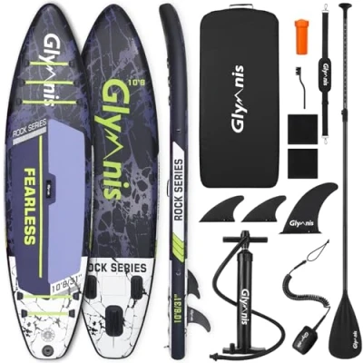Imagen de Glymnis Tabla Paddle Surf Hinchable, Stand Up Board de 320x80x15cm, Sup Remo con Bomba Aire Ajustable Y Accesorios Completos para JóVenes Adultos