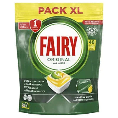 Imagen de Fairy, Original Todo En Uno Pastillas Lavavajillas, 48 cápsulas Elimina Grasa Reseca, Detergente Fragancia Limón