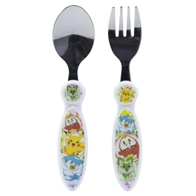 Imagen de Set de 2 cubiertos infantiles acero inoxidable compuesto tenedor y cuchara Pokemon