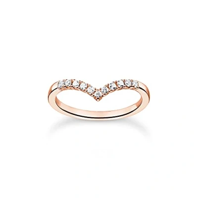 Imagen de THOMAS SABO Anillo de mujer en forma V con piedras blancas, oro rosa 925, Plata ley 750, chapado TR2394 416 14, 52, ley, Zirconia cúbica