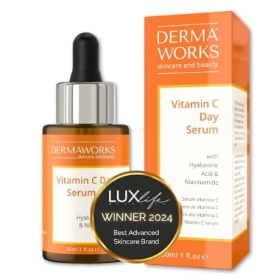 Imagen de DERMAWORKS Serum Vitamina C 20% + Acido Hialuronico y Niacinamida Facial Mujer et Hombre Skin Care Anti Arugas Antiedad Hidratante para Piel Firme Joven 30ml