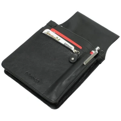 Imagen de XXL Funda profesional de piel auténtica, con compartimento grande cierre cremallera, color negro, Negro , ca. 15cm breit x 24cm hoch 3cm stark, Moderno