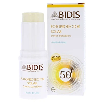 Imagen de ABIDIS, Protector Solar en Barra, Stick Fotoprotector Aceite de Oliva Zonas Sensibles (playa, montaña y nieve). Muy Alta Protección FPS/SPF 50+ UVB+UVA, 18 g.