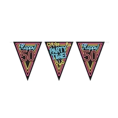Imagen de PD Party 7012907 Neón Banderines de Fiesta Decoración Happy 50, Multicolor, Festivo, Time, Neón, Bunting, 1000cm Longitud x 30cm Ancho 0.1cm Altura