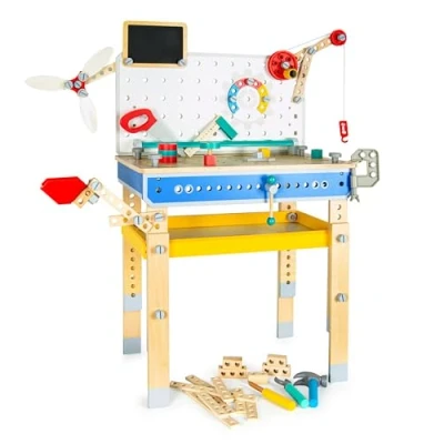 Imagen de leomark Conjunto de Madera Carpintero Jumbo Konstructor Alto: 89 cm, Taller Mecánico carpinteros jóvenes con Herramientas, Juguete para niños, Accesorios