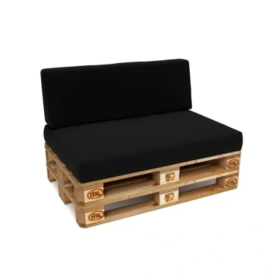 Imagen de POKAR 2 Cojines para Europalés/Europalet Impermeable: 1x Cojín Asiento 120x80x12cm +1x Respaldo 120x40x12cm, Espuma Fría, Sofá de Paletas, sin Palés, Negro