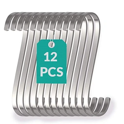 Imagen de 12 Ganchos en S Planos de Acero Inoxidable Pequeños 8cm Soportan hasta 25kg Gancho Forma Ese para Colgar