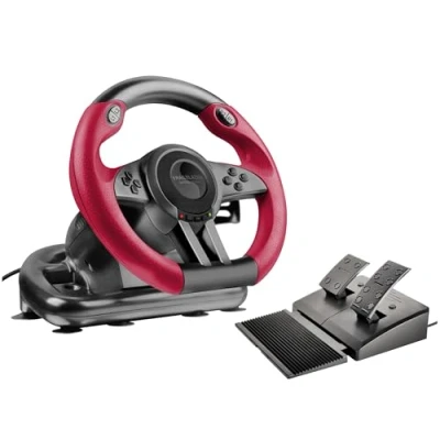 Imagen de Speedlink TRAILBLAZER Racing Wheel Volante para gaming PS3/PS4, Xbox Series X/S/One y PC, levas de cambio palanca cambios, pedales ajustables, negro rojo