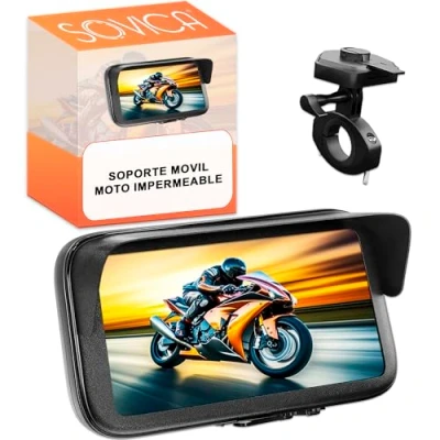Imagen de Soporte movil Moto Bicicleta Bici Impermeable conexion rapida Funda con Visera antireflejos Valida para Smartphones hasta 7.6&quot; sujecion irrompible al Manillar Universal