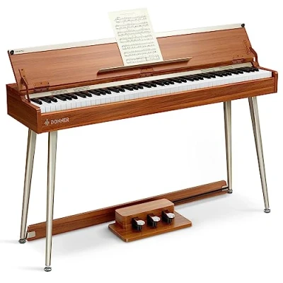Imagen de Donner DDP 80 PLUS Piano Digital con Teclado Ponderado de 88 Teclas, Eléctrico, Compatible USB MIDI y Auriculares, Diseño Cubierta Semiabierta, Pedal Triple Adaptador Corriente.