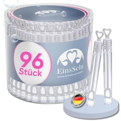 Imagen de EinsSein 96x Pompas de jabon Boda corazón tubitos Box Blanco Fiesta para Bodas jabones pomperos burbujeros pompitas pompero Burbujas Regalo jabón Botas Detalle Frasco Wedding Bubbles