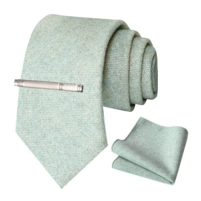 Imagen de JEMYGINS Conjunto de Corbata Lana Cachemira y Pañuelo con Pinza para Hombre Verde claro