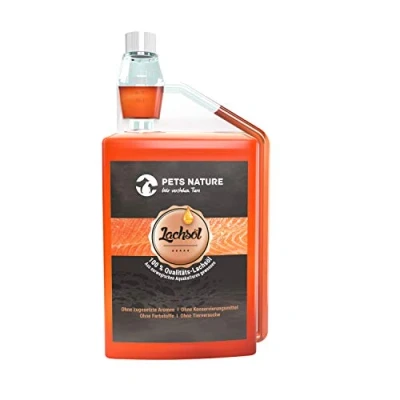 Imagen de Pets Nature Aceite de salmón para Perros y Gatos 1 litro Pescado Puro Premium con Omega 3 6 tu Perro, Gato Caballo, 1000 ml