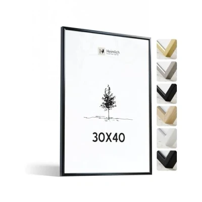 Imagen de Heimlich® 1x marco de fotos 30x40 cm Aluminio Negro marcos cuadros Vidrio Acrílico Irrompible Grano Visible Duradero Fácil Colgar Para Decoración Pared y Hogar