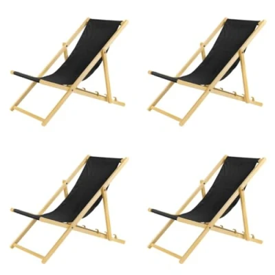 Imagen de bas Tumbona plegable de madera con sistema seguridad, 4 unidades, color negro