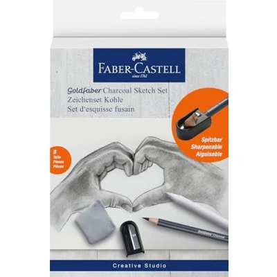 Imagen de Faber Castell Goldfaber 114006 Set de 8 Piezas Dibujo Incluye Lápices Carbón Sacapuntas Limpiador Papel Goma Borrar