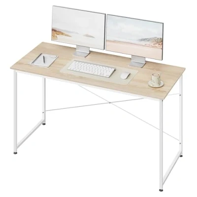 Imagen de WOLTU Escritorio, Mesa de Ordenador, Escritorio 120x60 cm, Amplio Tablero Resistente, para Despacho, Dormitorio, Oficina y Estudio, Estructura Metálica, Madera, Roble Claro, TSB03whe04