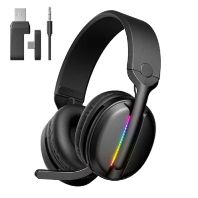 Imagen de MANKIW Cascos Gaming Inalámbricos Estéreo HiFi con Micrófono Antirruido, Auriculares Bluetooth 5.4 Baja Latencia para Juegos, 2,4GHz Conexión Tri Modal, 40 Horas de Reproducción
