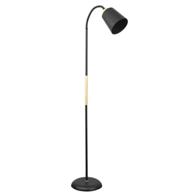 Imagen de BEL AIR HOME Pie de Salón SWEDEN 1xE27 diseño nórdico brazo orientable y detalles en madera lámpara lectura comedores, portalámparas E 27 (NEGRO)